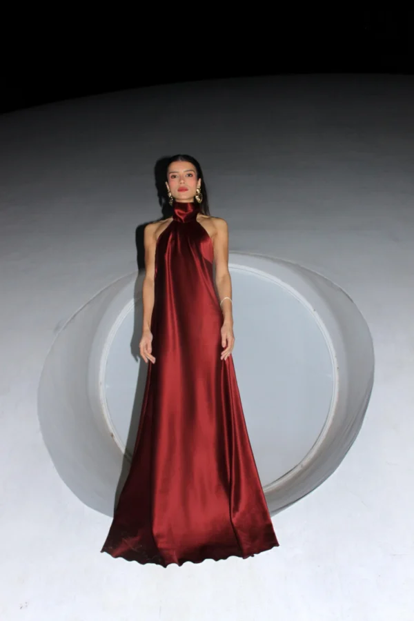 Vestido Longo Gola Alta – Vinho - Image 3