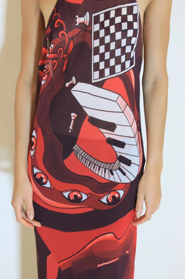 Vestido Gola Alta Piano - Seda com estampa exclusiva - Image 6