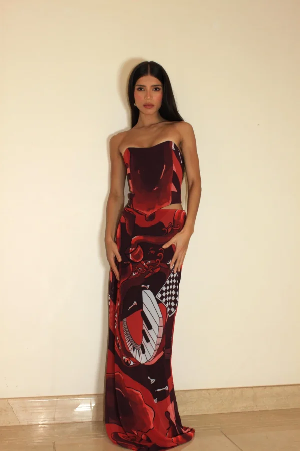 Conjunto estampa exclusiva Corset e Saia Longa